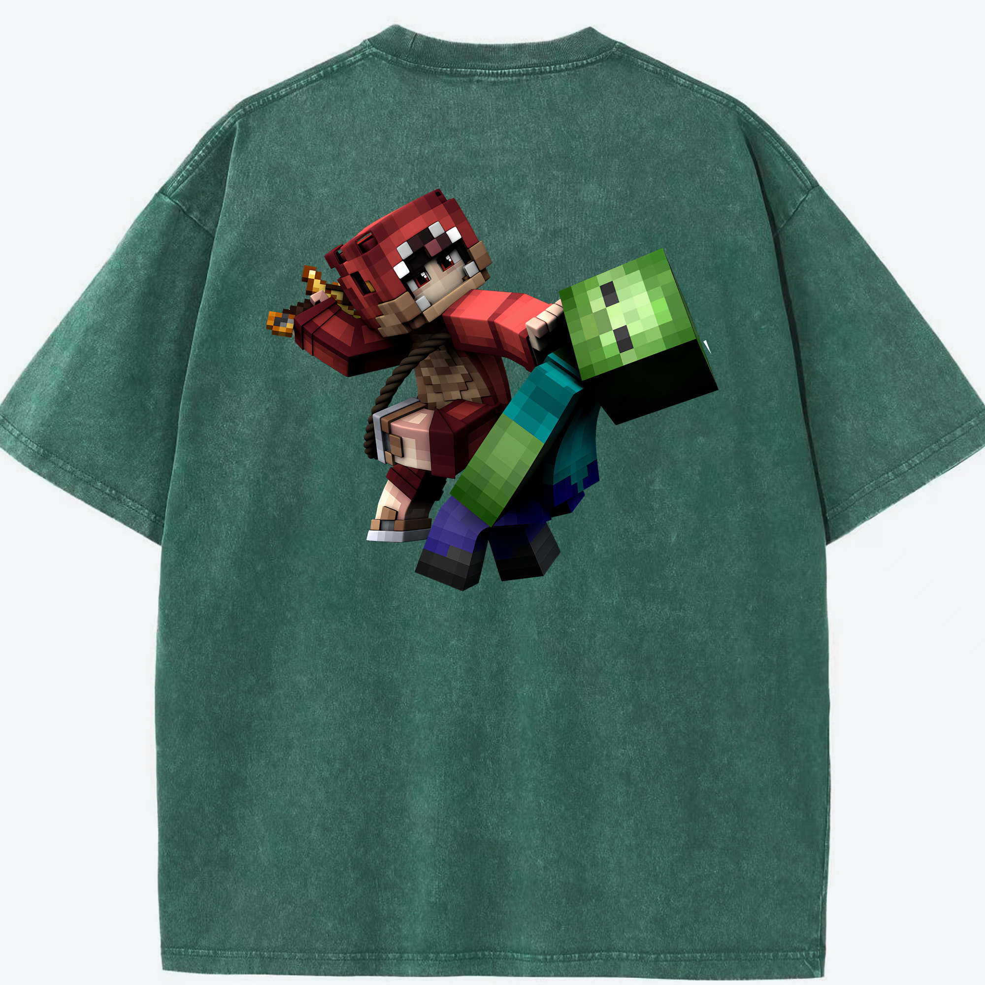 （画像用） マインクラフト ブロックの世界 Minecraft MC Block world 綿100% ヴィンテージ風 半袖Tシャツ（背面プリント）